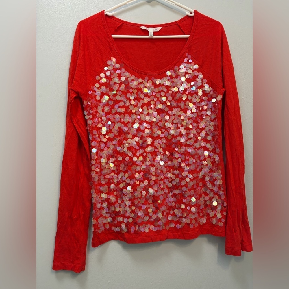Victoria's Secret Red Sequin Long Sleeve Top
